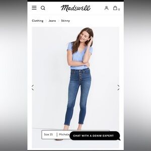 Madewell 9" Mid-Rise Skinny Crop Jeans: Button-Front TENCEL - Sz 10/30